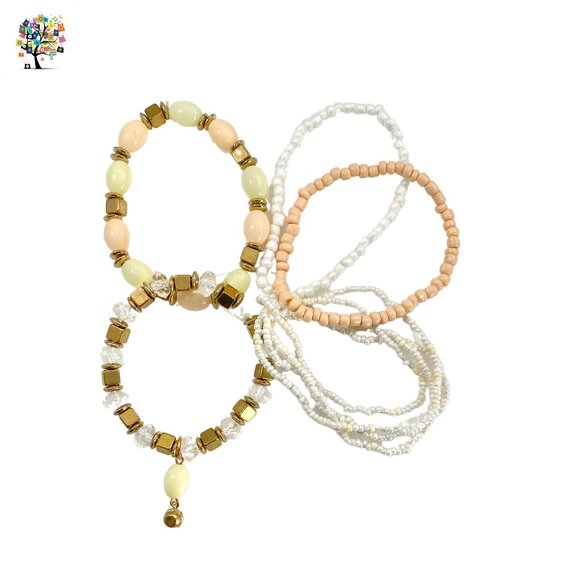 Natural Stone Crystal Pearl Stretch Set-8 - Picture 2 of 2